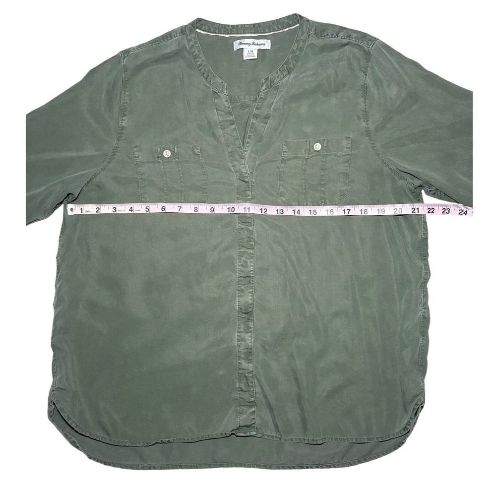 Tommy Bahama Olive Green Collared Button-Front Utility Shirt Womens Large - Picture 4 of 7